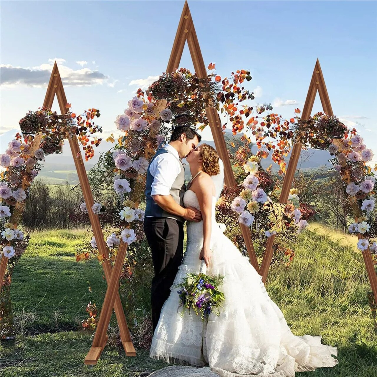 2PCS High&Low Wooden Wedding Altar Arch Ceremony Party Balloon Flower Arch Frame